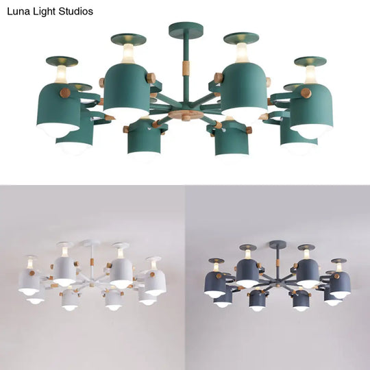 Modern Macaron Chandelier: Bedroom Hanging Lamp With Cup-Shaped Metal Design & 8 Lights