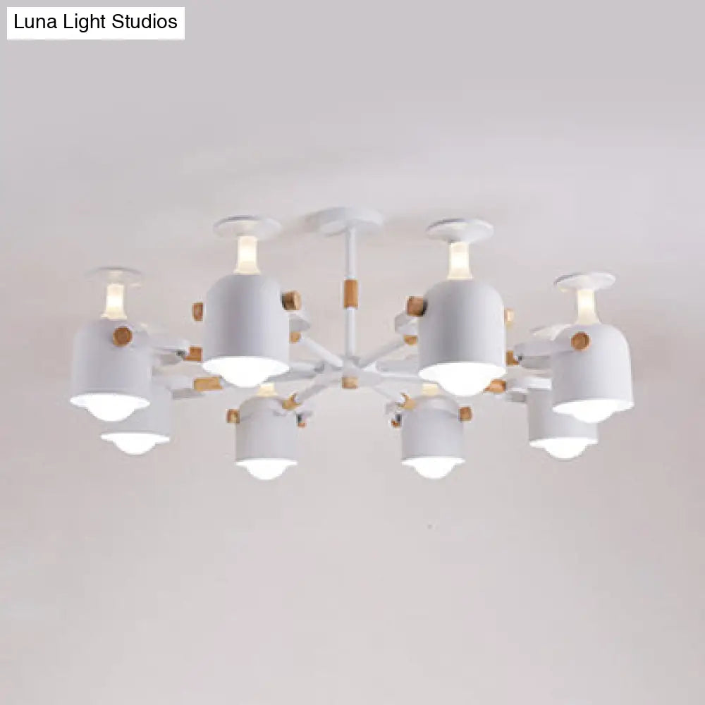 Modern Macaron Chandelier: Bedroom Hanging Lamp With Cup-Shaped Metal Design & 8 Lights