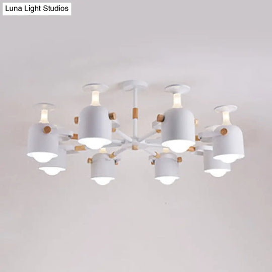 Modern Macaron Chandelier: Bedroom Hanging Lamp With Cup-Shaped Metal Design & 8 Lights