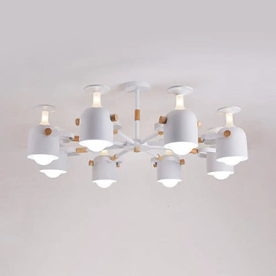 Modern Macaron Chandelier: Bedroom Hanging Lamp With Cup-Shaped Metal Design & 8 Lights White