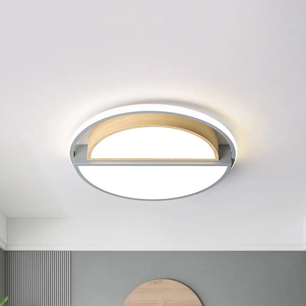Modern Macaron Iron Ceiling Fixture 16.5’/20.5’ Wide Led Flush Mount Lighting In Green/Grey -