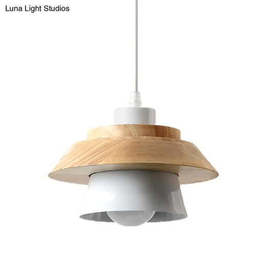 Modern Macaron Style Mushroom Pendant Light - Metal/Wood Hanging For Restaurants