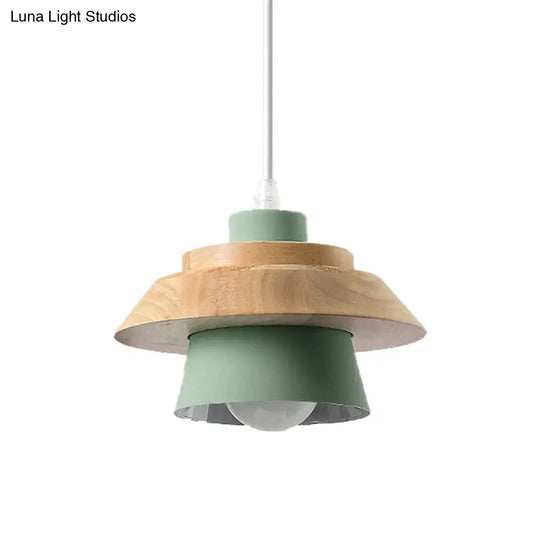 Modern Macaron Style Mushroom Pendant Light - Metal/Wood Hanging For Restaurants