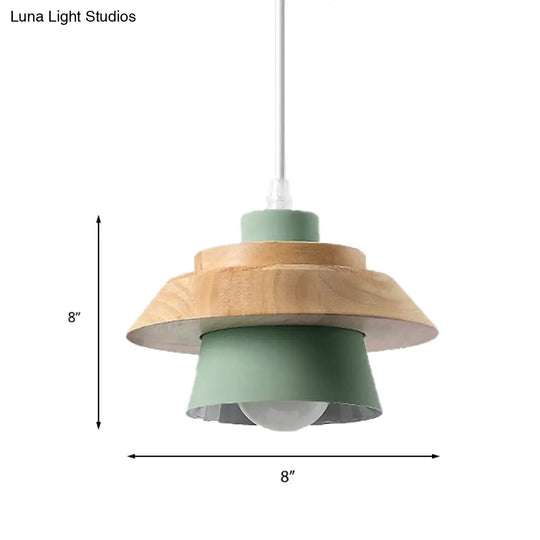 Modern Macaron Style Mushroom Pendant Light - Metal/Wood Hanging For Restaurants