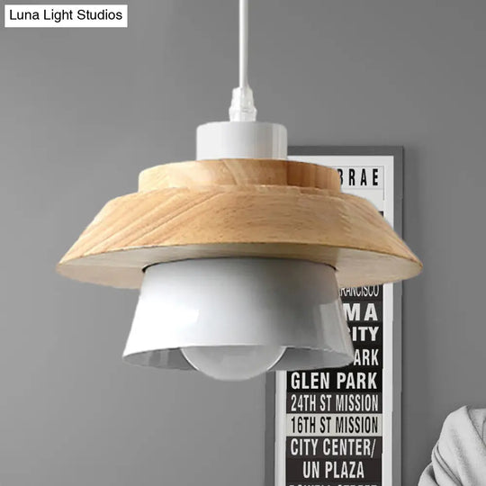 Modern Macaron Style Mushroom Pendant Light - Metal/Wood Hanging For Restaurants