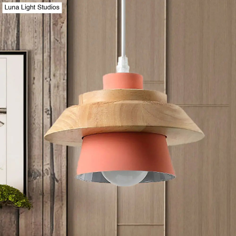 Modern Macaron Style Mushroom Pendant Light - Metal/Wood Hanging For Restaurants
