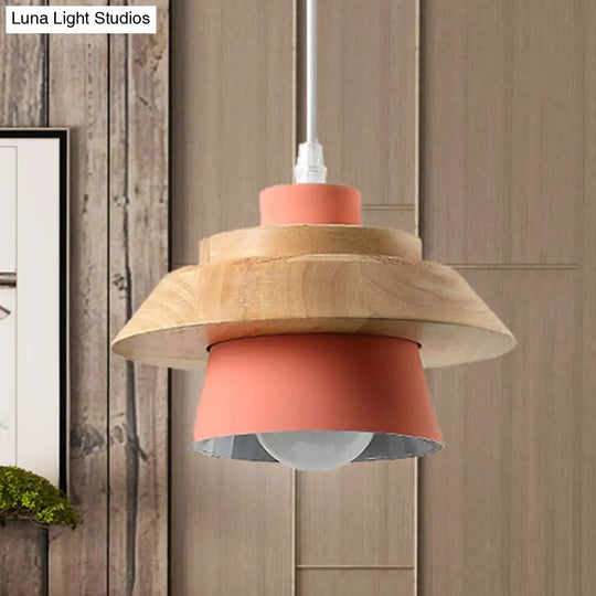 Modern Macaron Style Mushroom Pendant Light - Metal/Wood Hanging For Restaurants
