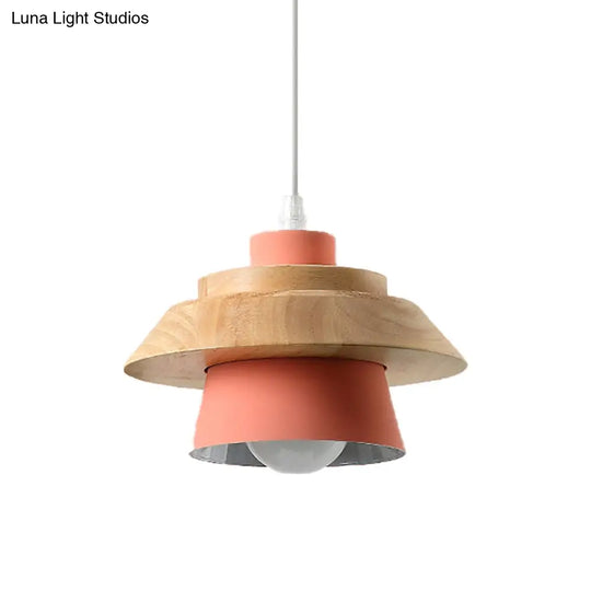 Modern Macaron Style Mushroom Pendant Light - Metal/Wood Hanging For Restaurants