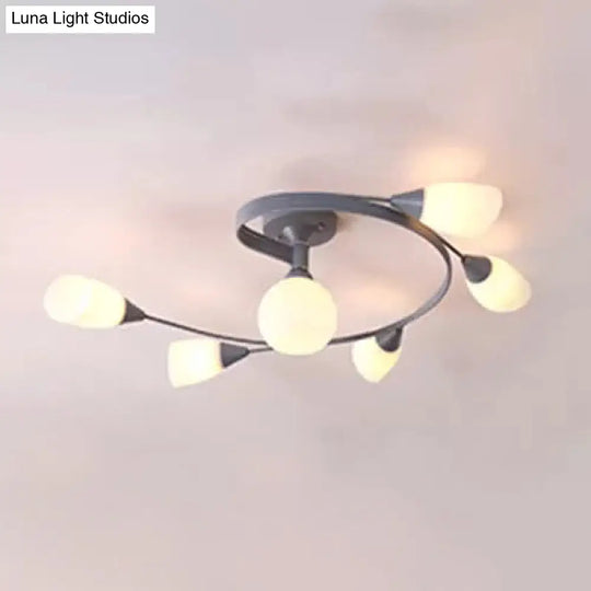Modern Macaron Twist Semi-Flushmount Ceiling Light For Kitchen Opal Glass And Metal 6 / Grey
