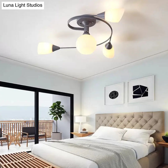 Modern Macaron Twist Semi-Flushmount Ceiling Light For Kitchen Opal Glass And Metal