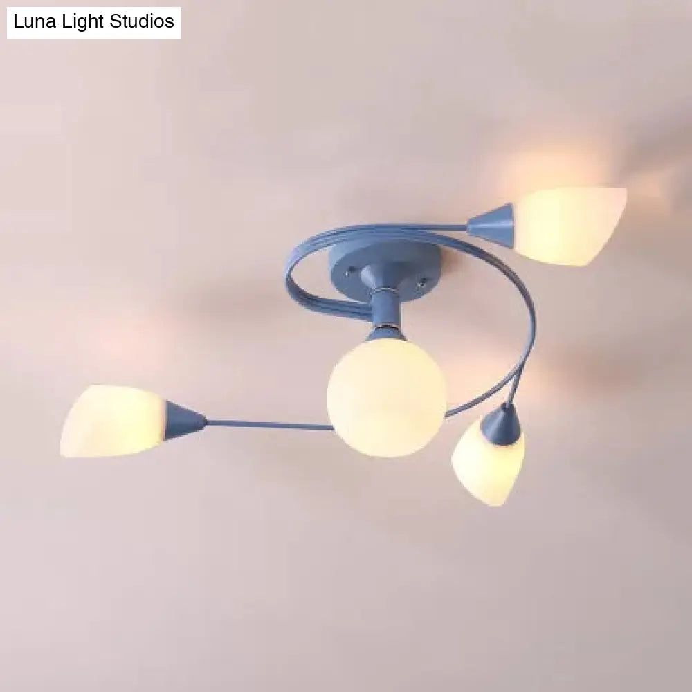 Modern Macaron Twist Semi-Flushmount Ceiling Light For Kitchen Opal Glass And Metal 4 / Blue