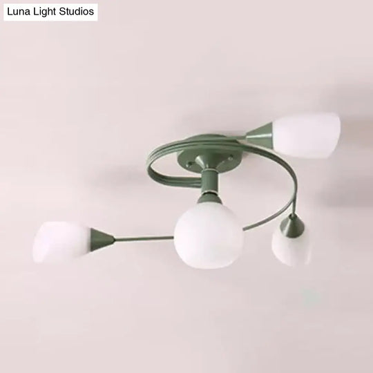 Modern Macaron Twist Semi-Flushmount Ceiling Light For Kitchen Opal Glass And Metal 4 / Green