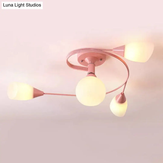 Modern Macaron Twist Semi-Flushmount Ceiling Light For Kitchen Opal Glass And Metal 4 / Pink