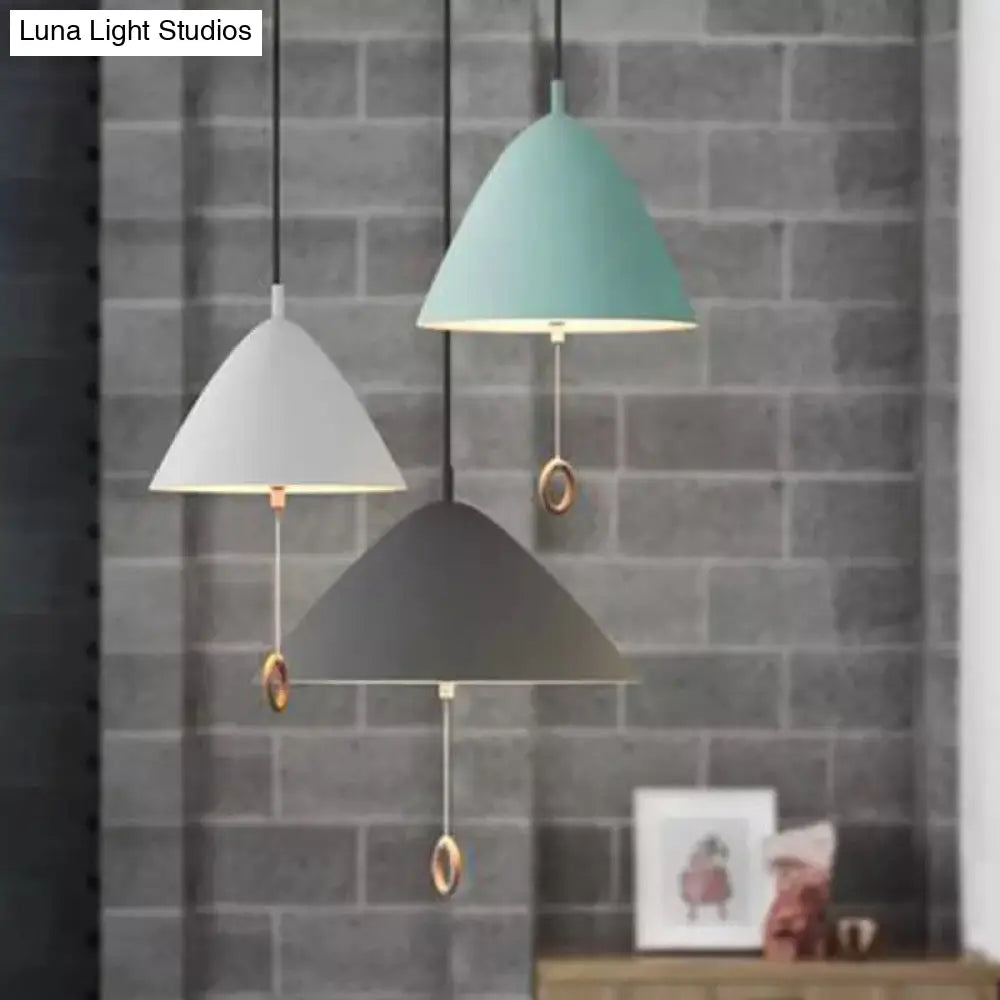Contemporary Metal Macaron Pendant Light With Pull Ring - 1-Light Modern Lighting
