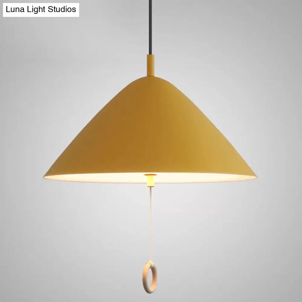 Contemporary Metal Macaron Pendant Light With Pull Ring - 1-Light Modern Lighting Yellow / 16