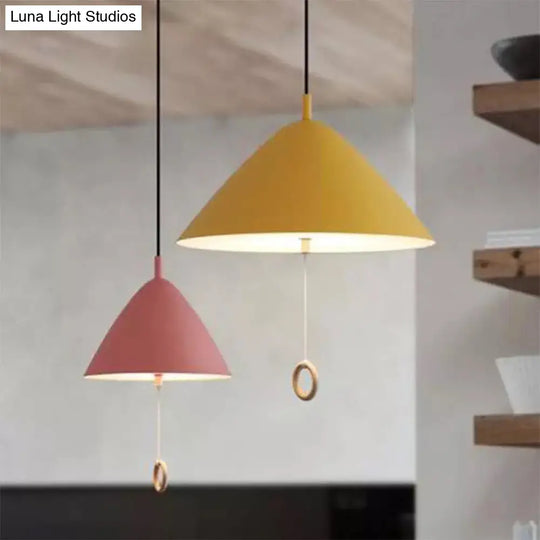 Contemporary Metal Macaron Pendant Light With Pull Ring - 1-Light Modern Lighting