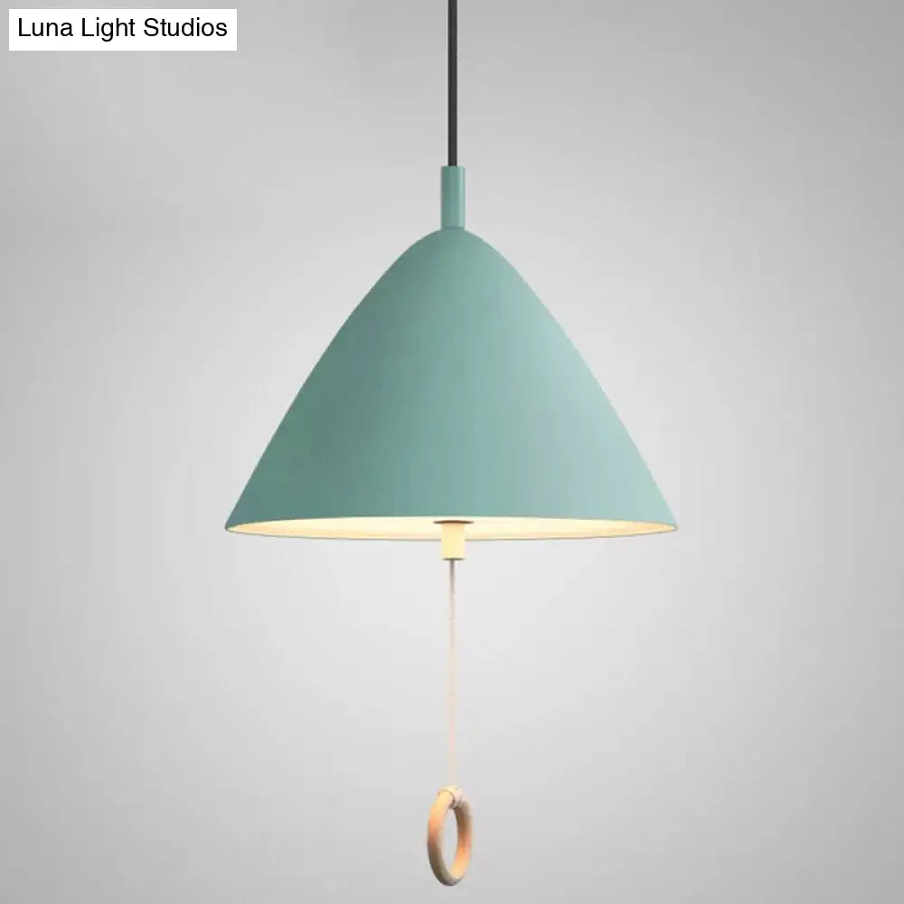 Contemporary Metal Macaron Pendant Light With Pull Ring - 1-Light Modern Lighting Blue / 11