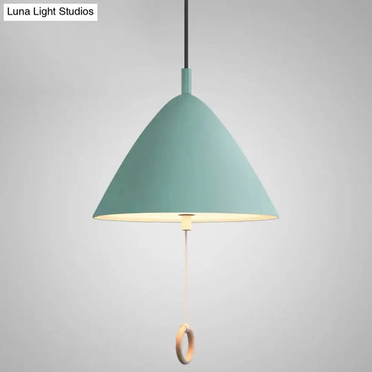 Contemporary Metal Macaron Pendant Light With Pull Ring - 1-Light Modern Lighting Blue / 11