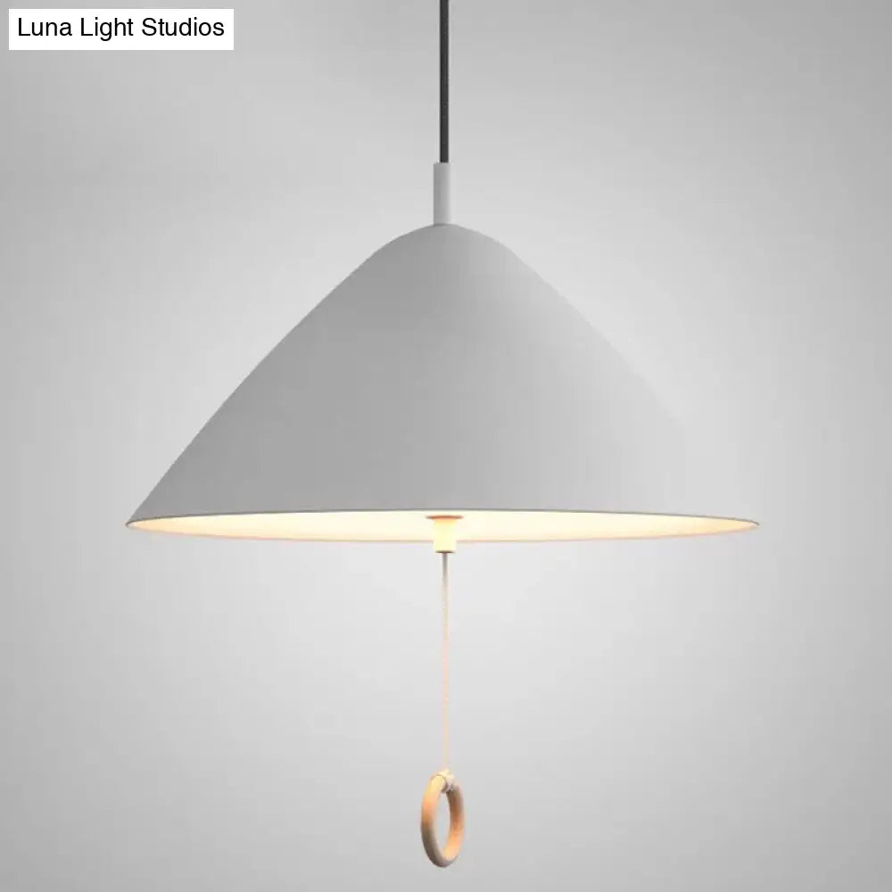 Contemporary Metal Macaron Pendant Light With Pull Ring - 1-Light Modern Lighting White / 16