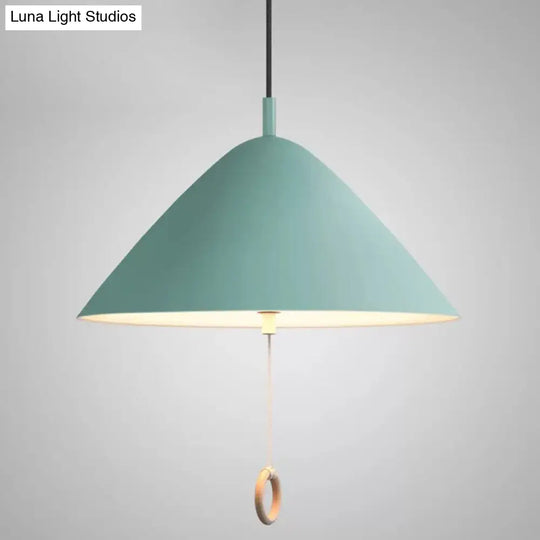 Contemporary Metal Macaron Pendant Light With Pull Ring - 1-Light Modern Lighting Blue / 16