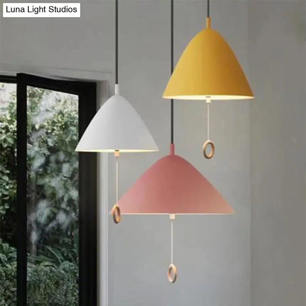 Contemporary Metal Macaron Pendant Light With Pull Ring - 1-Light Modern Lighting