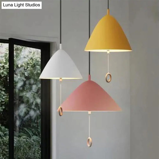 Contemporary Metal Macaron Pendant Light With Pull Ring - 1-Light Modern Lighting