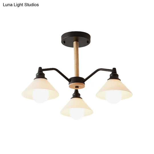 Modern Metal 3-Light Conical Shade Bedroom Hanging Lamp