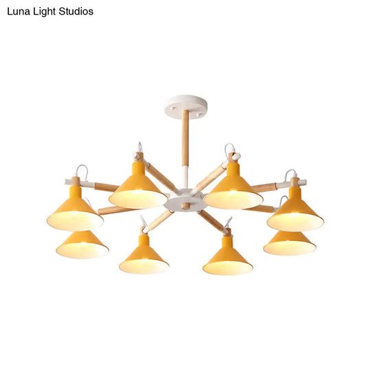 Modern Metal 8-Bulb Hanging Chandelier - Horn Shape Design For Living Room