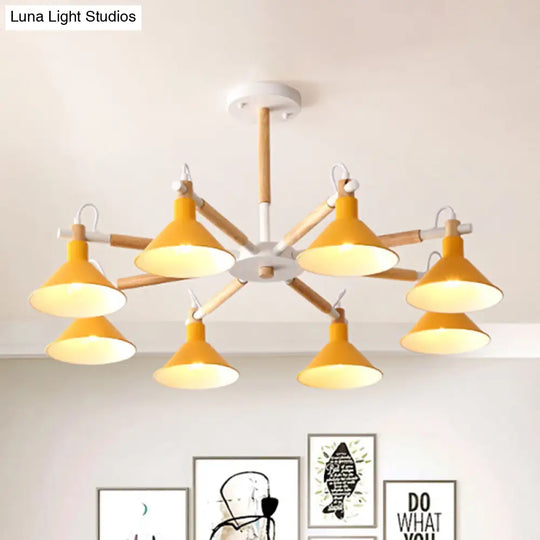 Modern Metal 8-Bulb Hanging Chandelier - Horn Shape Design For Living Room