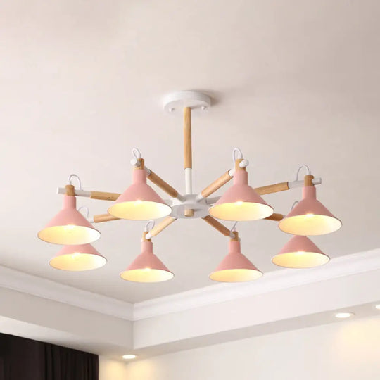 Modern Metal 8-Bulb Hanging Chandelier - Horn Shape Design For Living Room Pink
