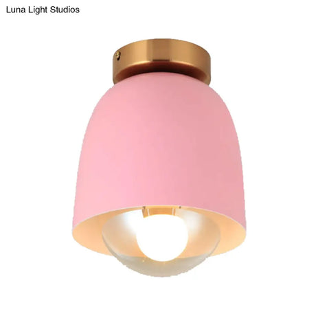 Modern Metal And Glass Flush Mount Ceiling Light - White/Pink/Yellow/Coffee 1 Head Corridor Fixture