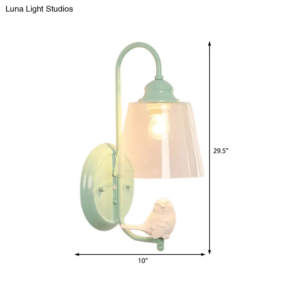 Modern Metal And Glass Sconce Light With Clear Bucket Wall Design Bird Deco For Dining Room