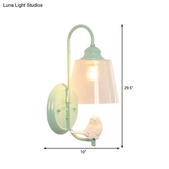 Modern Metal And Glass Sconce Light With Clear Bucket Wall Design Bird Deco For Dining Room
