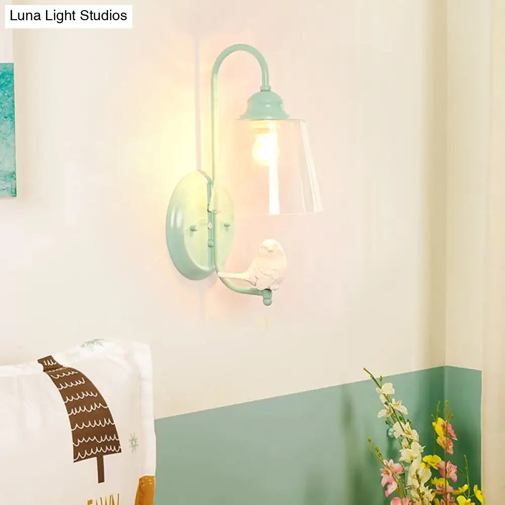 Modern Metal And Glass Sconce Light With Clear Bucket Wall Design Bird Deco For Dining Room