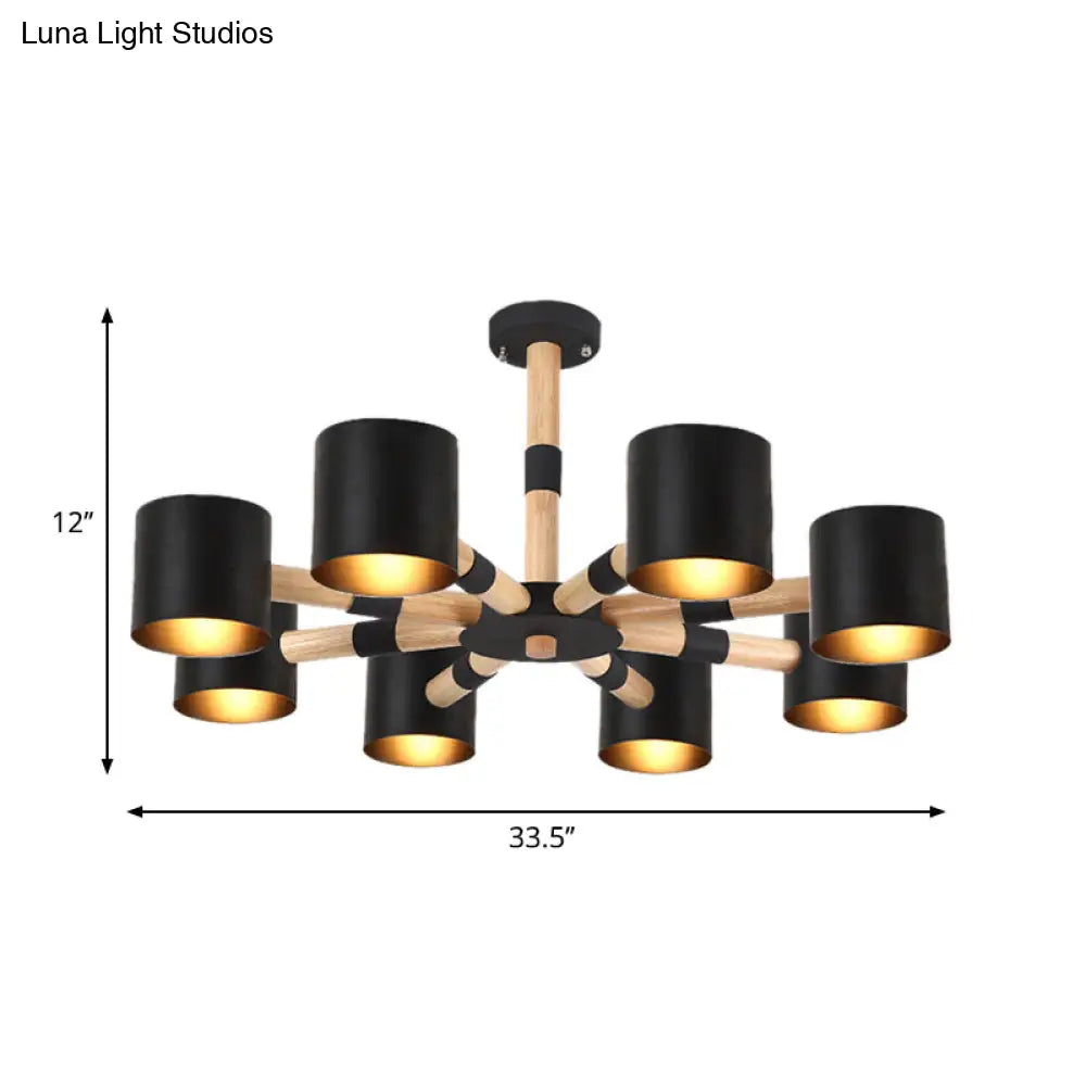 Modern Metal And Wood Cylinder Hanging Lamp For Living Room