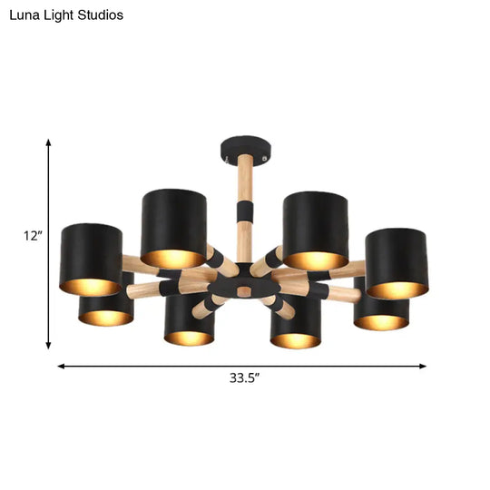 Modern Metal And Wood Cylinder Hanging Lamp For Living Room