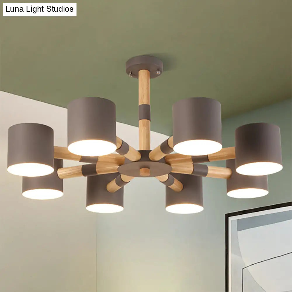 Modern Metal And Wood Cylinder Hanging Lamp For Living Room