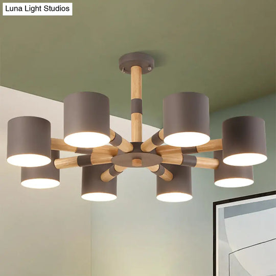 Modern Metal And Wood Cylinder Hanging Lamp For Living Room