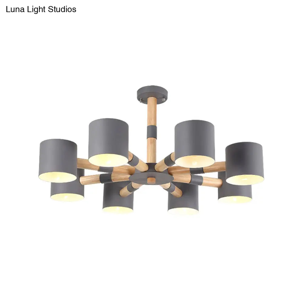 Modern Metal And Wood Cylinder Hanging Lamp For Living Room