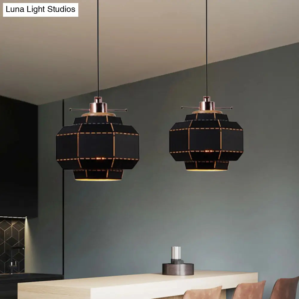 Modern Metal And Wood Pendant Light With Cylinder/Diamond Shade - 1 Black/White