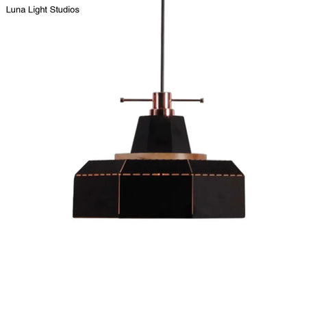 Modern Metal And Wood Pendant Light With Cylinder/Diamond Shade - 1 Black/White