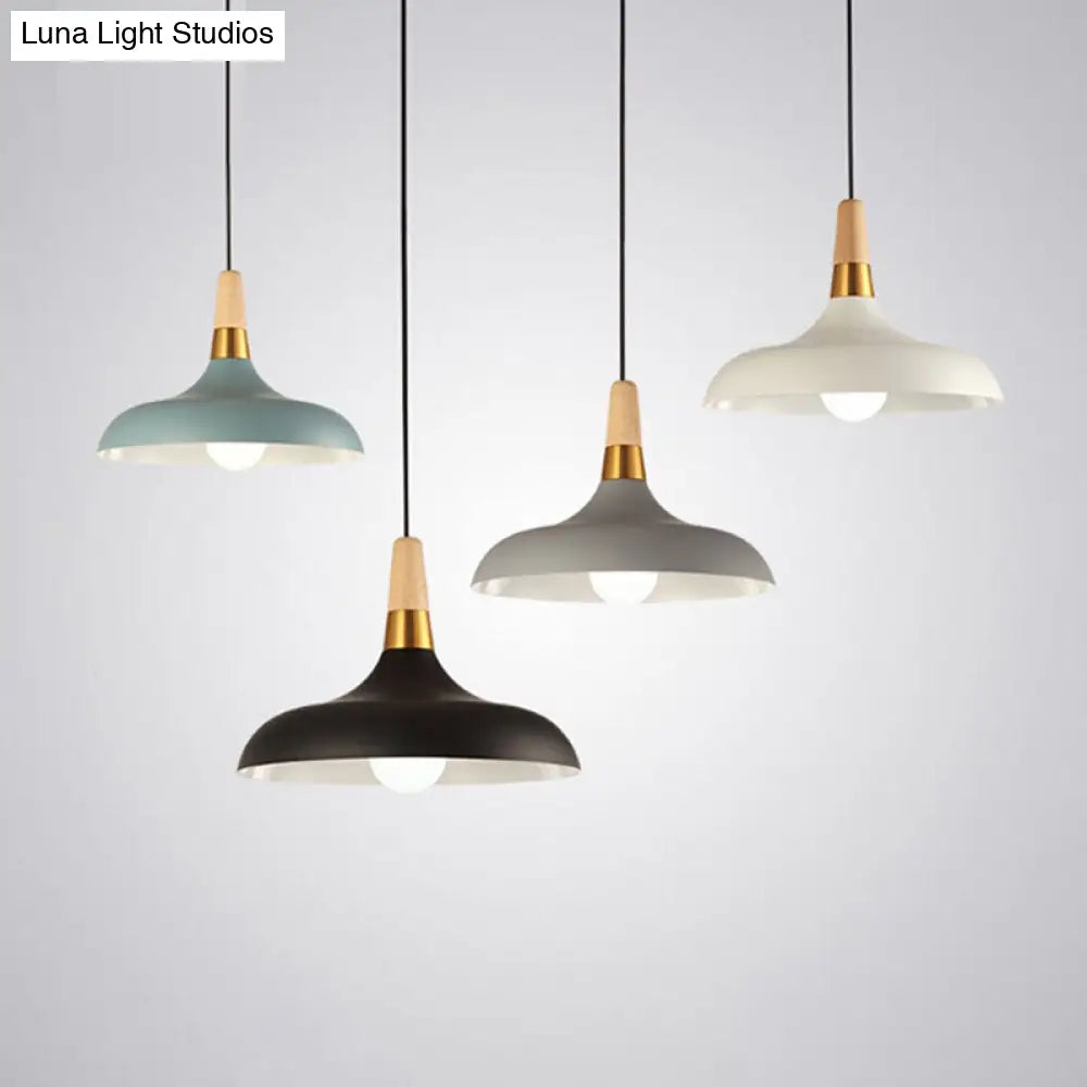 Modern Metal Barn Pendant Light With Wood Grip - 1-Light Ceiling Lamp