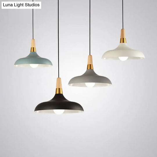 Modern Metal Barn Pendant Light With Wood Grip - 1-Light Ceiling Lamp
