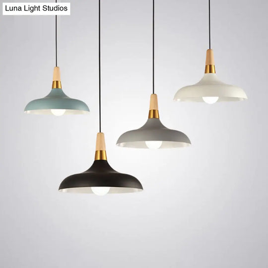 Modern Metal Barn Pendant Light With Wood Grip - 1-Light Ceiling Lamp