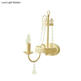 Modern Metal Bell/Candle Wall Mount Lamp: 1-Light Sconce Fixture With Crystal Bead Yellow