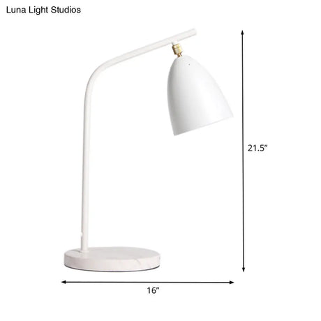 Modern Metal Bell Nightstand Lamp With Curvy Arm - White Led Reading Light