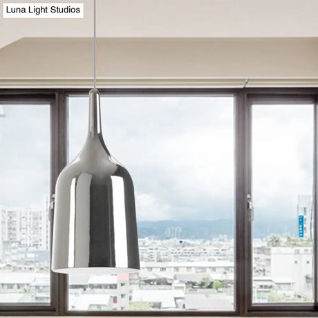 Modern Metal Bell Pendant Light - 6’/8’/10.5’ Wide 1 Black/White/Chrome Hanging Ceiling Lamp