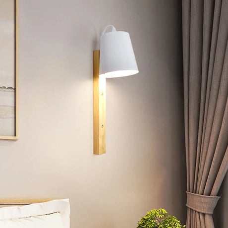 Modern Metal Bell Wall Lamp - 1 Head Black/White Sconce Light Fixture With Wood Backplate White