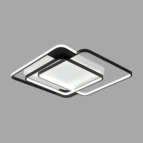 Modern Metal Black Led Square Flush Mount For Bedrooms / 20.5’ Remote Control Stepless Dimming