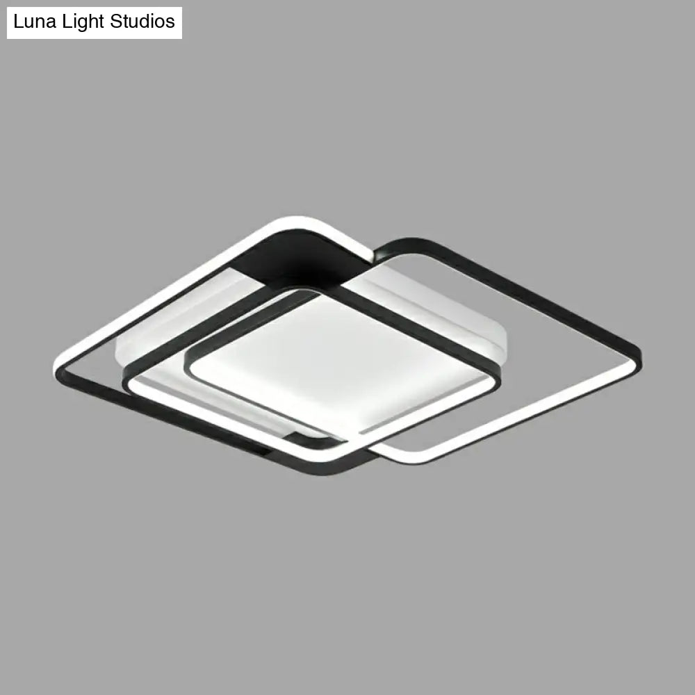 Modern Metal Black Led Square Flush Mount For Bedrooms / 20.5 White